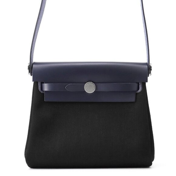 HERMES Herbag zip Size Mini Toile Military/Vache Hunter Leather Blue Indigo - Picture 1 of 7